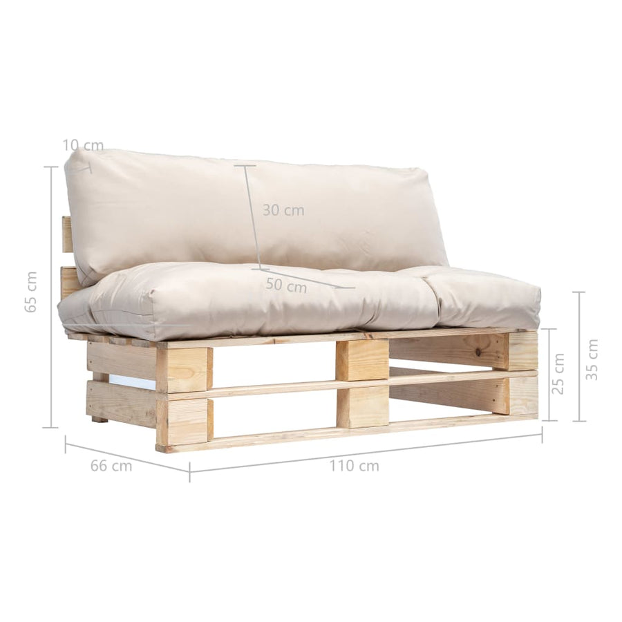 Tuinbank pallet met zandkleurige kussens grenenhout Naturel en zandkleurig