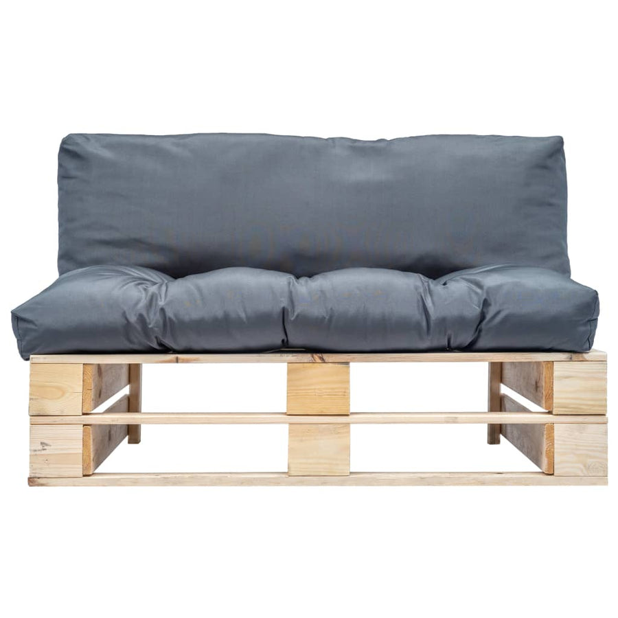 Tuinbank Pallet Met Grijze Kussens Grenenhout Naturel en grijs