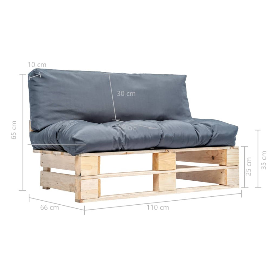 Tuinbank Pallet Met Grijze Kussens Grenenhout Naturel en grijs