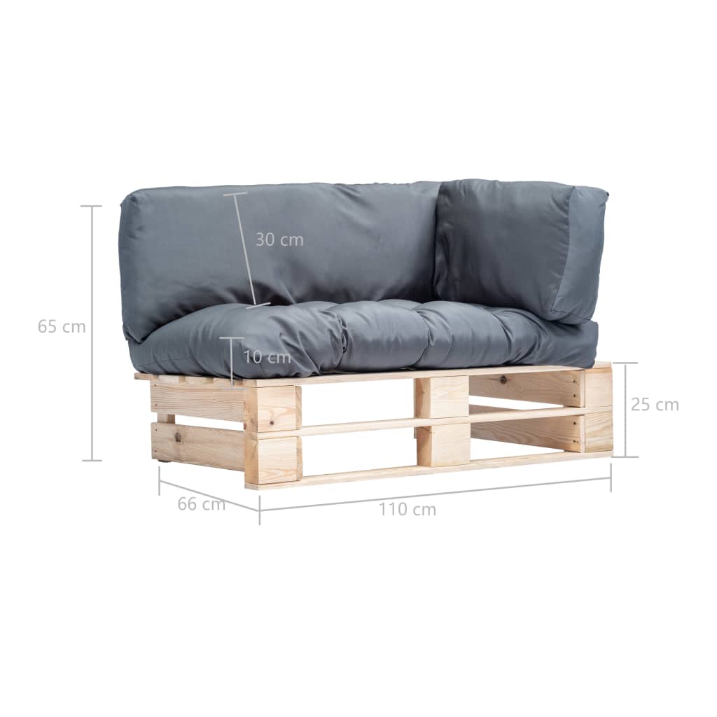 Tuinbank Pallet Met Grijze Kussens Grenenhout Naturel en grijs