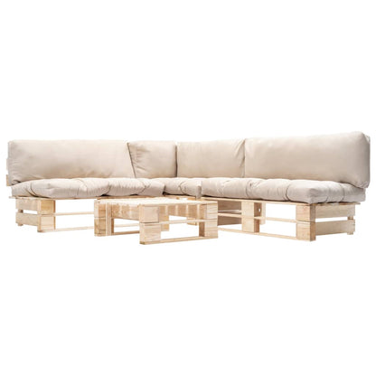 Loungeset Pallet Met E Kussens Hout Naturel en zandkleurig