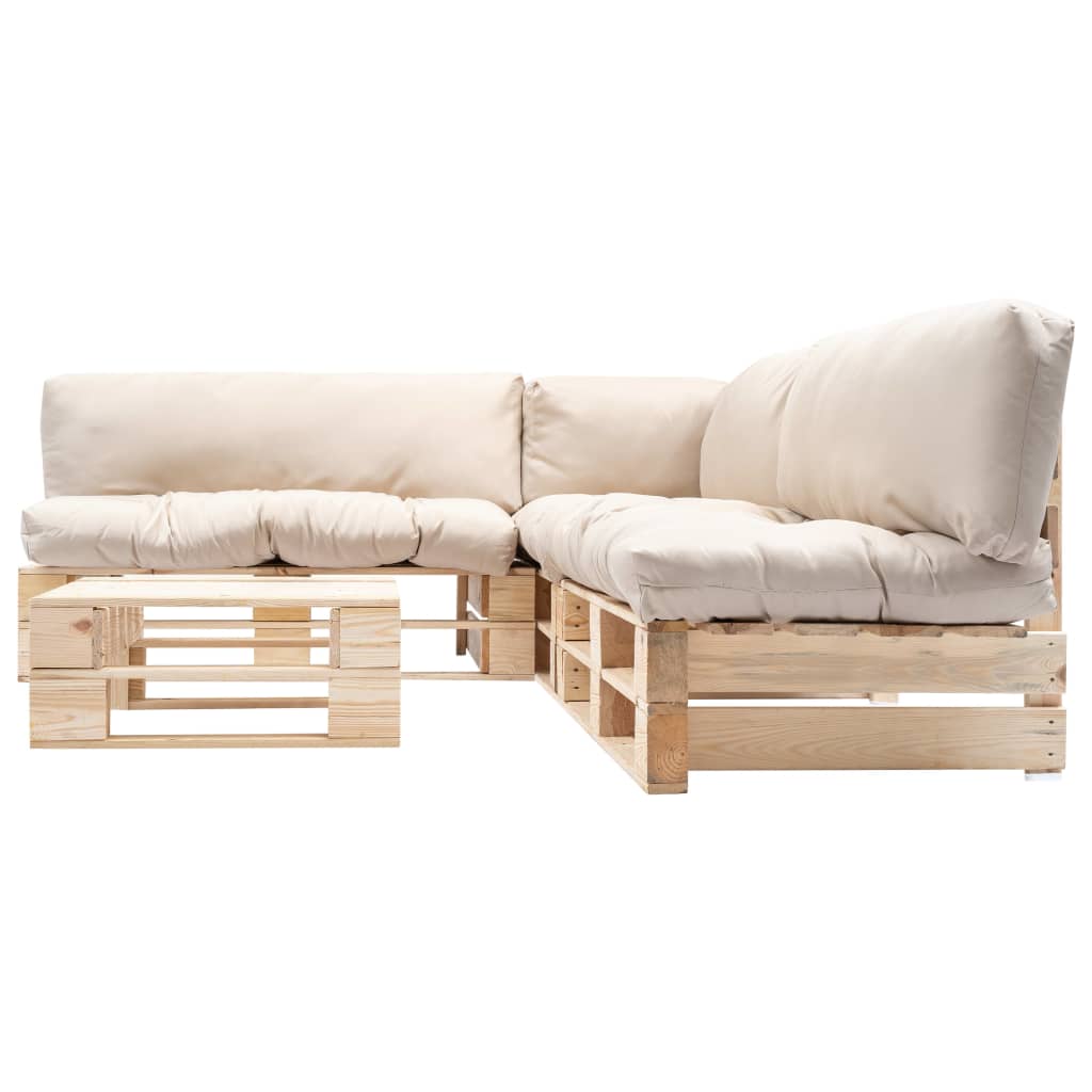 Loungeset Pallet Met E Kussens Hout Naturel en zandkleurig