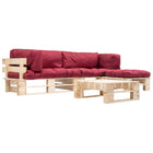 -Delige Loungeset Pallet Met Rode Kussens Hout