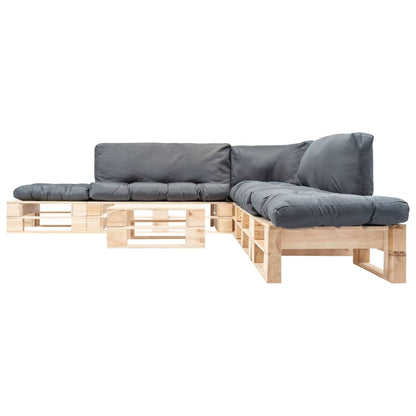 Loungeset Pallet Met Grijze Kussens Hout Naturel en grijs