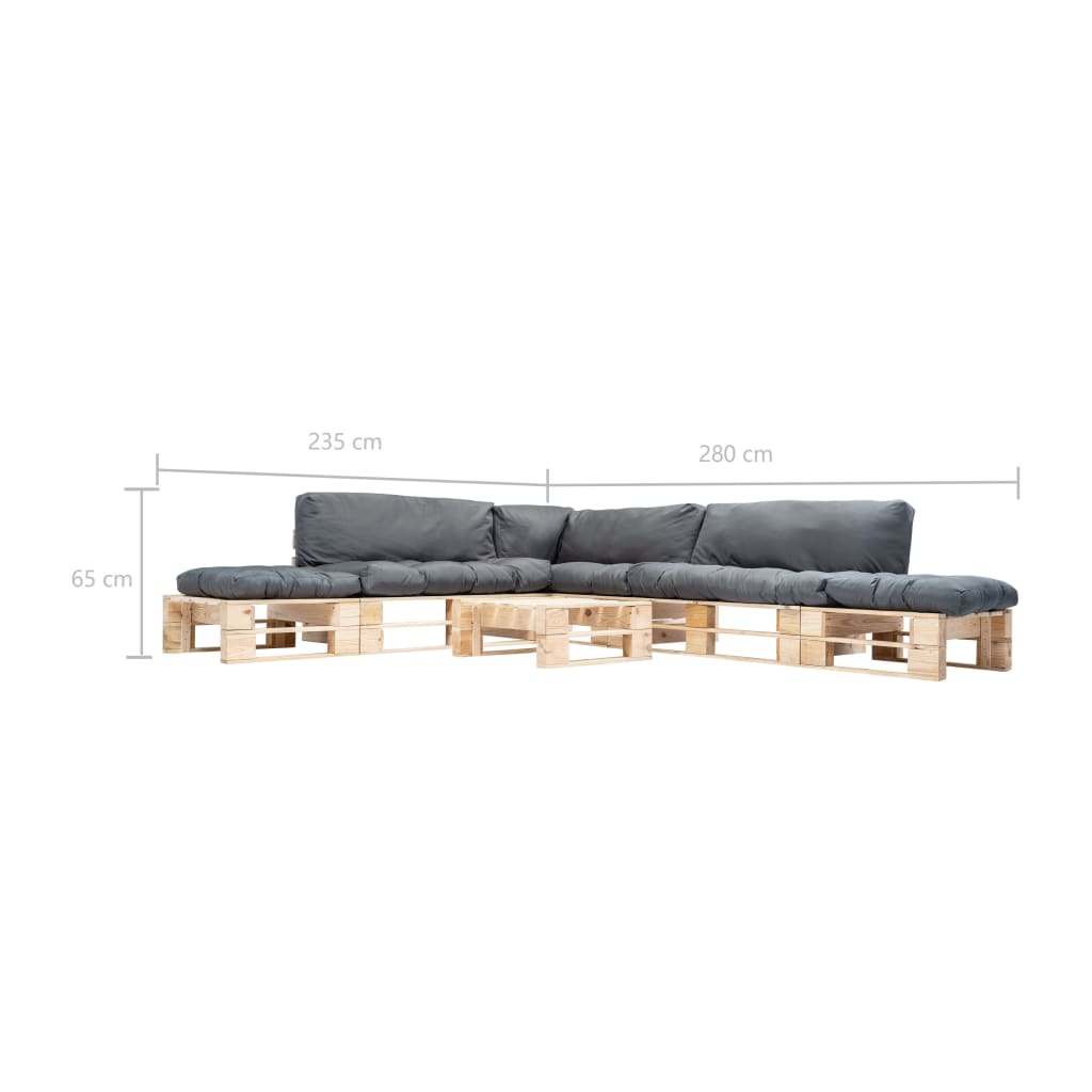 Loungeset Pallet Met Grijze Kussens Hout Naturel en grijs