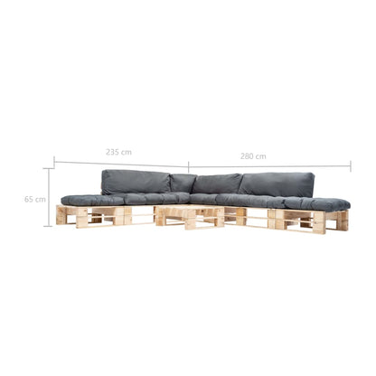 Loungeset Pallet Met Grijze Kussens Hout Naturel en grijs