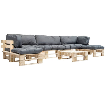 Loungeset Pallet Met Grijze Kussens Hout Naturel en grijs
