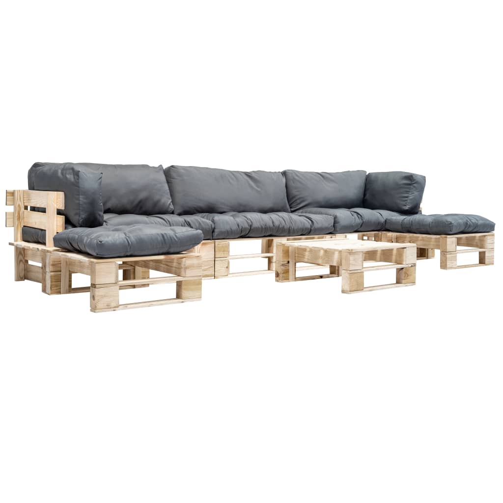 Loungeset Pallet Met Grijze Kussens Hout Naturel en grijs