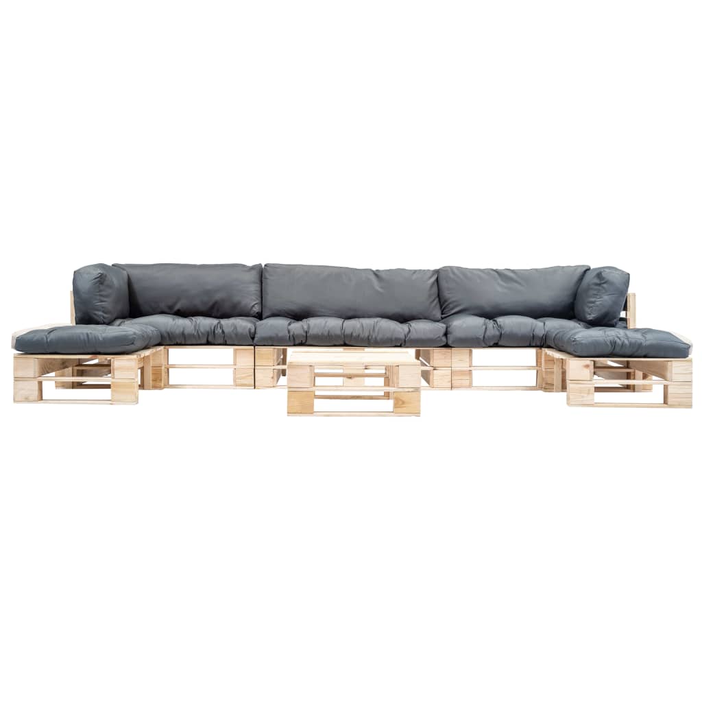 Loungeset Pallet Met Grijze Kussens Hout Naturel en grijs