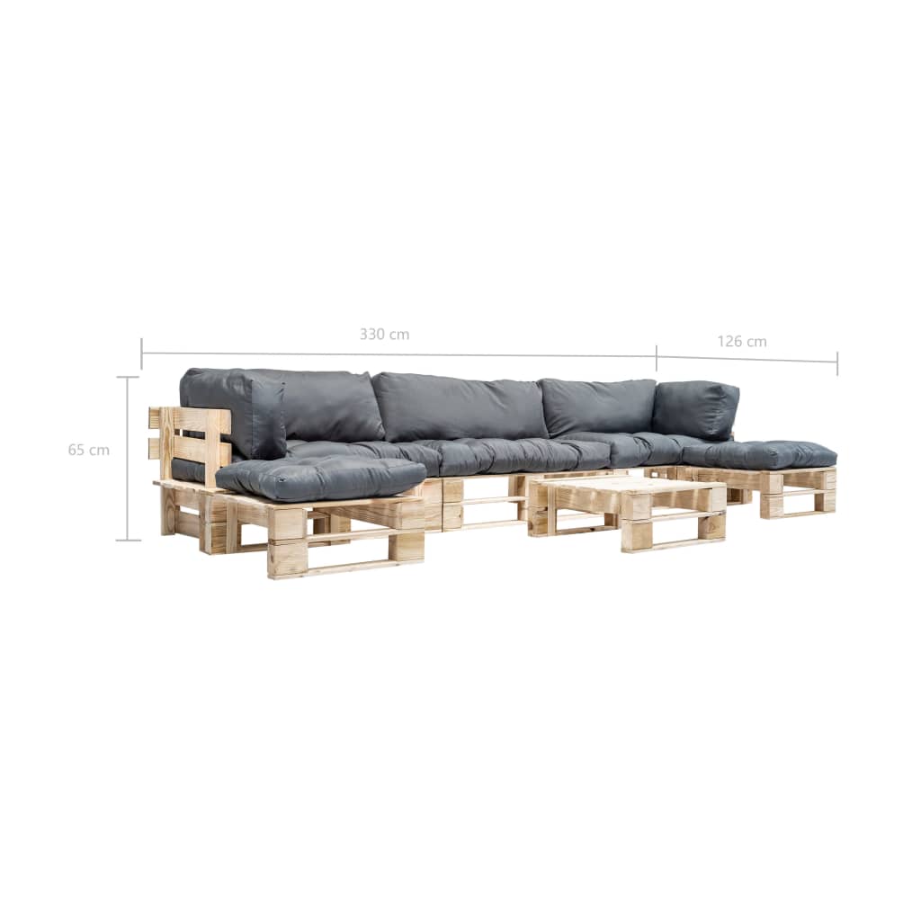 Loungeset Pallet Met Grijze Kussens Hout Naturel en grijs