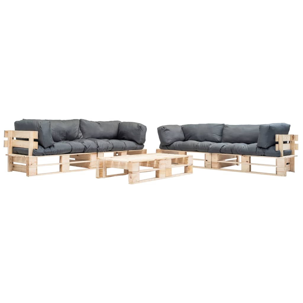 Loungeset Pallet Met Grijze Kussens Hout