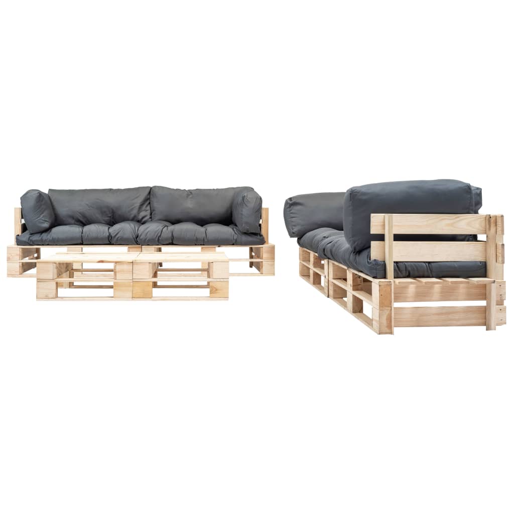 Loungeset Pallet Met Grijze Kussens Hout