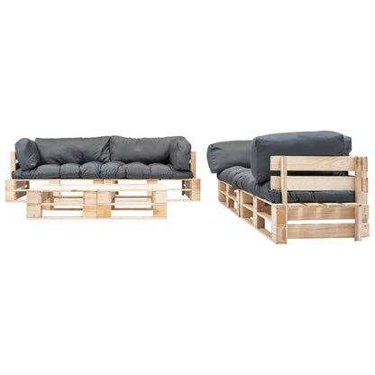 Loungeset Pallet Met Grijze Kussens Hout