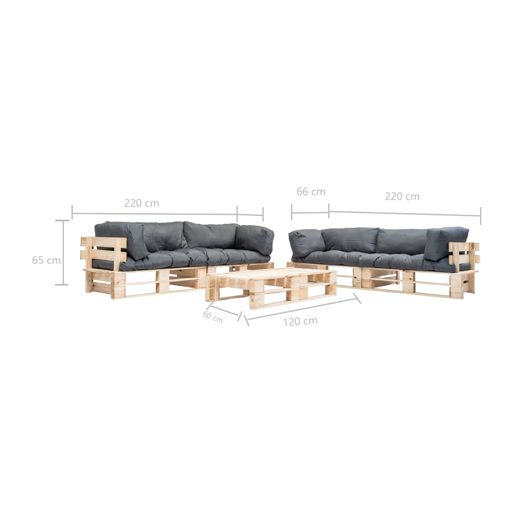 Loungeset Pallet Met Grijze Kussens Hout