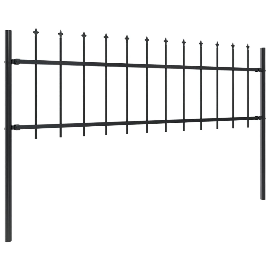 Tuinhek met speren bovenkant 5,1x0,6 m staal zwart 0.6 m 5.1 m