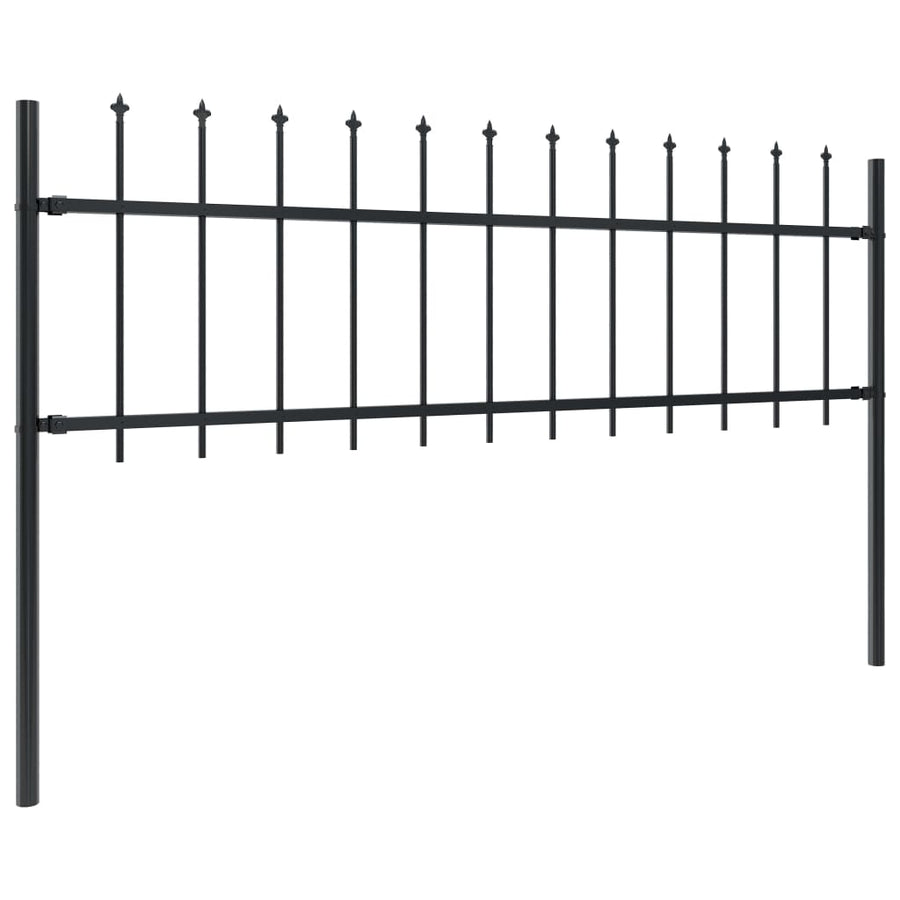 Tuinhek met speren bovenkant 8,5x0,6 m staal zwart 0.6 m 8.5 m