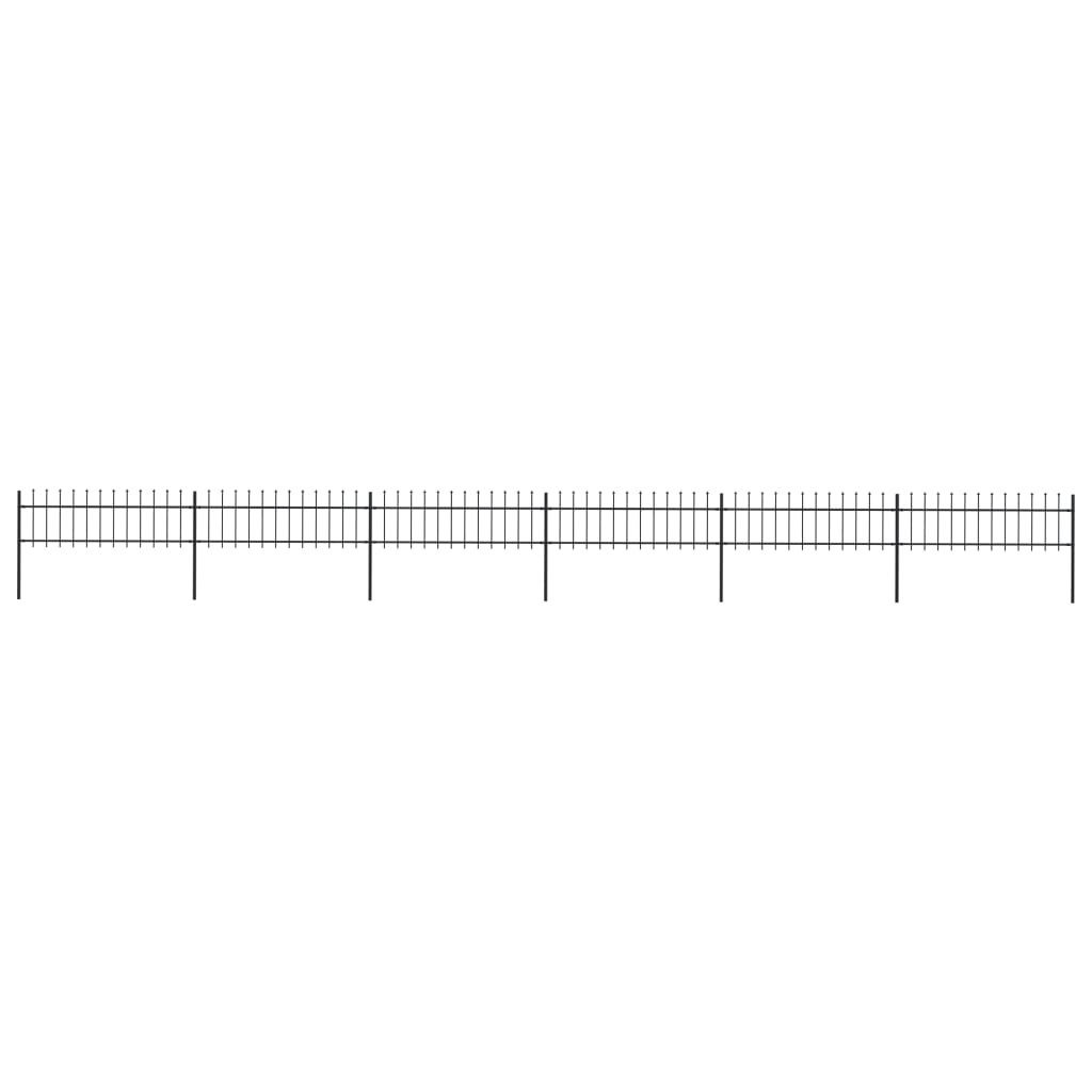 Tuinhek met speren bovenkant 10,2x0,6 m staal zwart 0.6 m 10.2 m