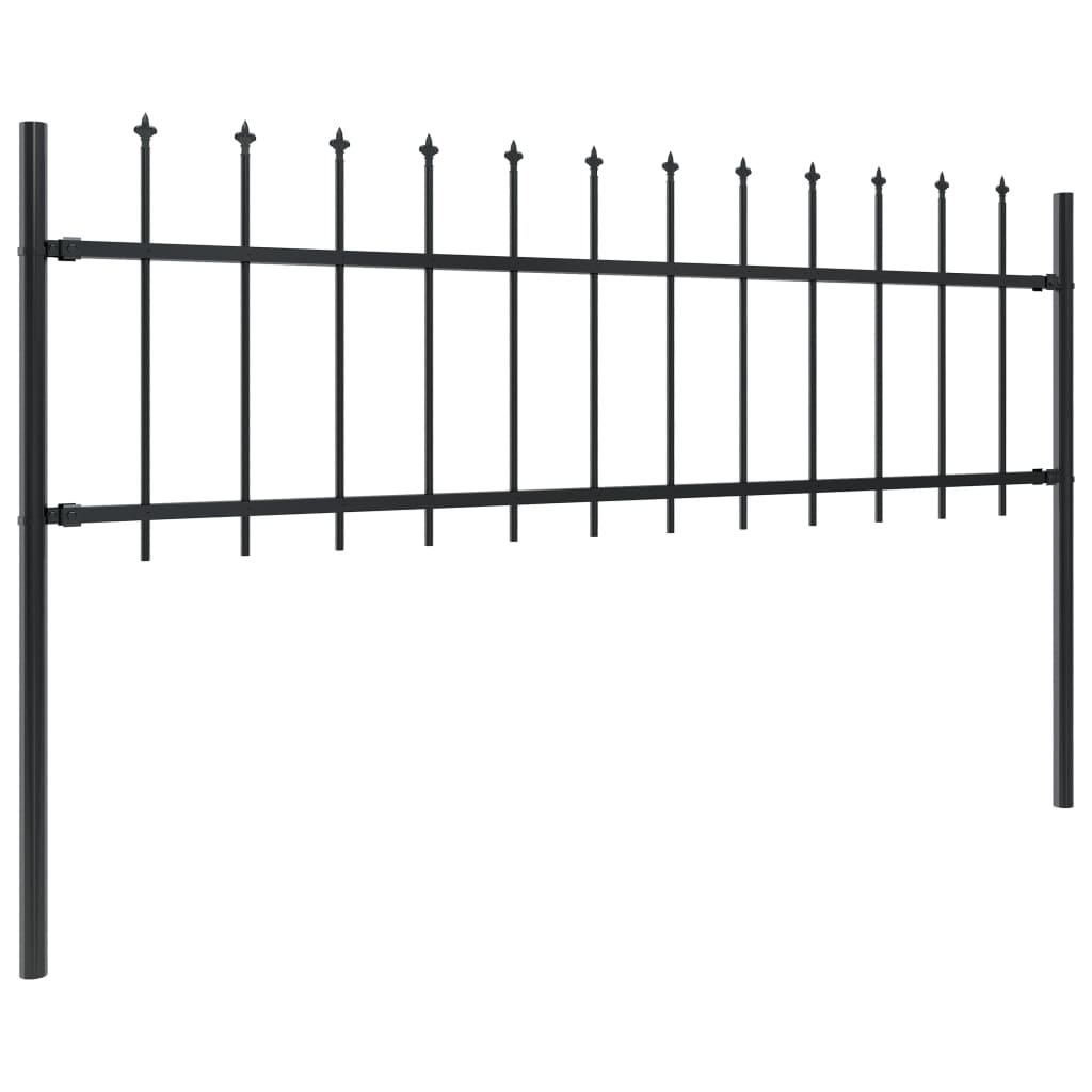 Tuinhek met speren bovenkant 13,6x0,6 m staal zwart 0.6 m 13.6 m