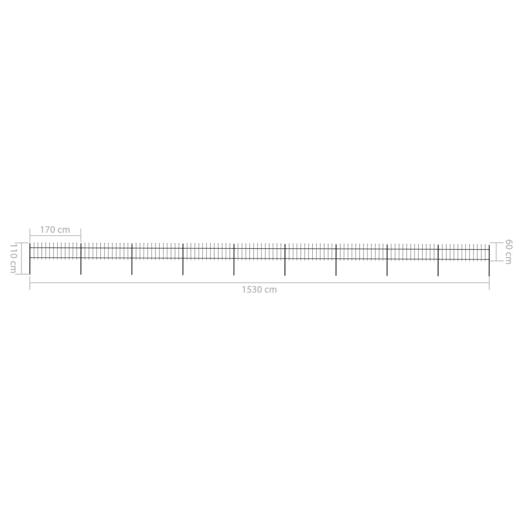Tuinhek met speren bovenkant 15,3x0,6 m staal zwart 0.6 m 15.3 m