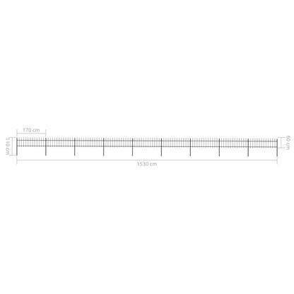Tuinhek met speren bovenkant 15,3x0,6 m staal zwart 0.6 m 15.3 m