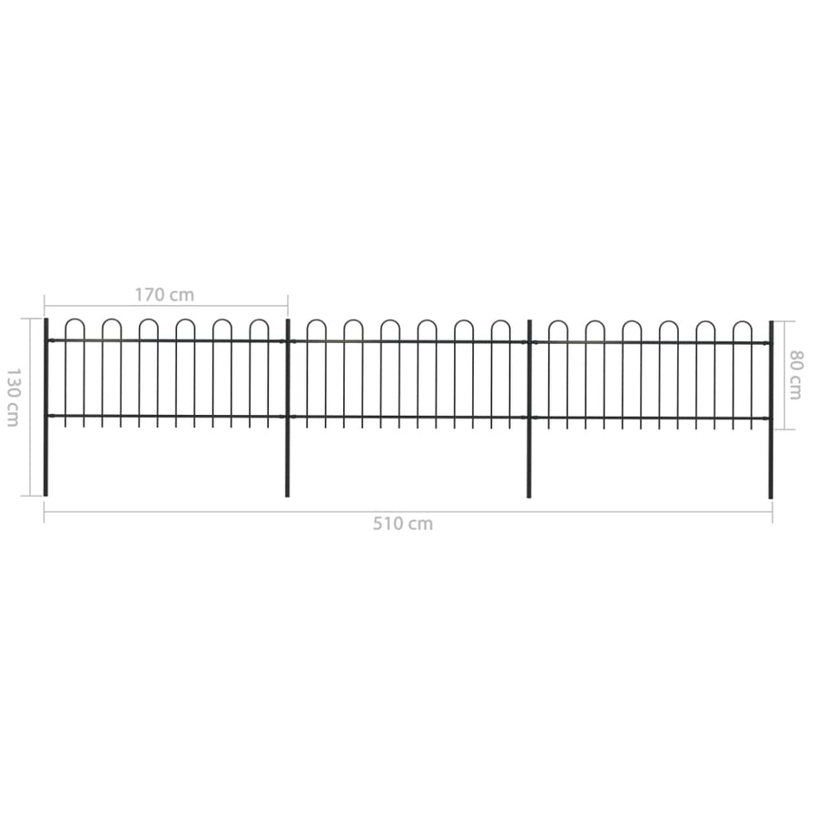 Tuinhek met ronde bovenkant 5,1x0,8 m staal zwart 0.8 m 5.1 m