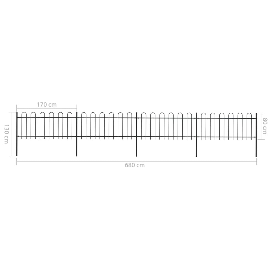 Tuinhek met ronde bovenkant 6,8x0,8 m staal zwart 0.8 m 6.8 m