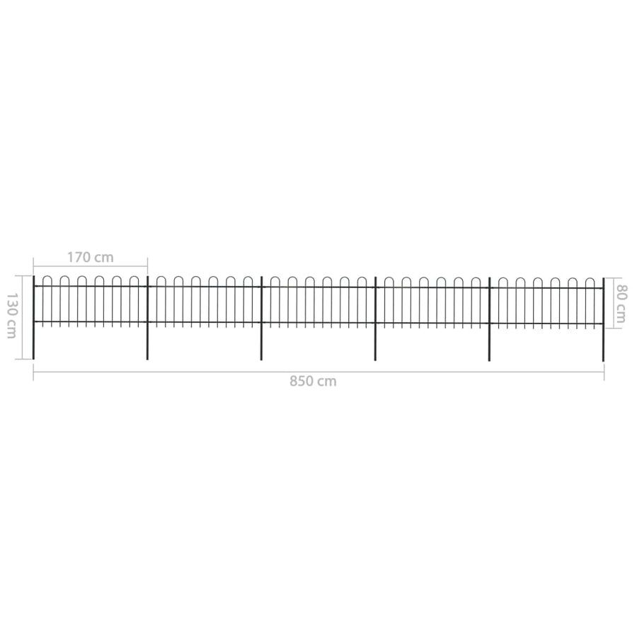 Tuinhek met ronde bovenkant 8,5x0,8 m staal zwart 0.8 m 8.5 m