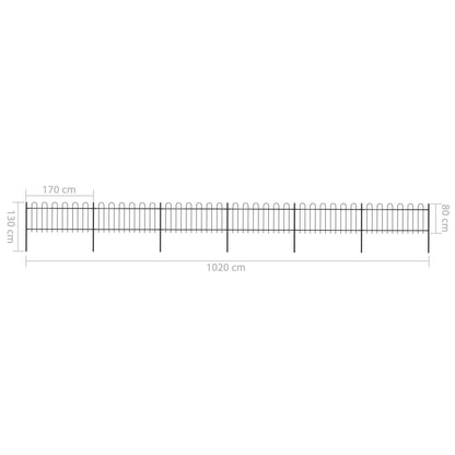 Tuinhek met ronde bovenkant 10,2x0,8 m staal zwart 0.8 m 10.2 m