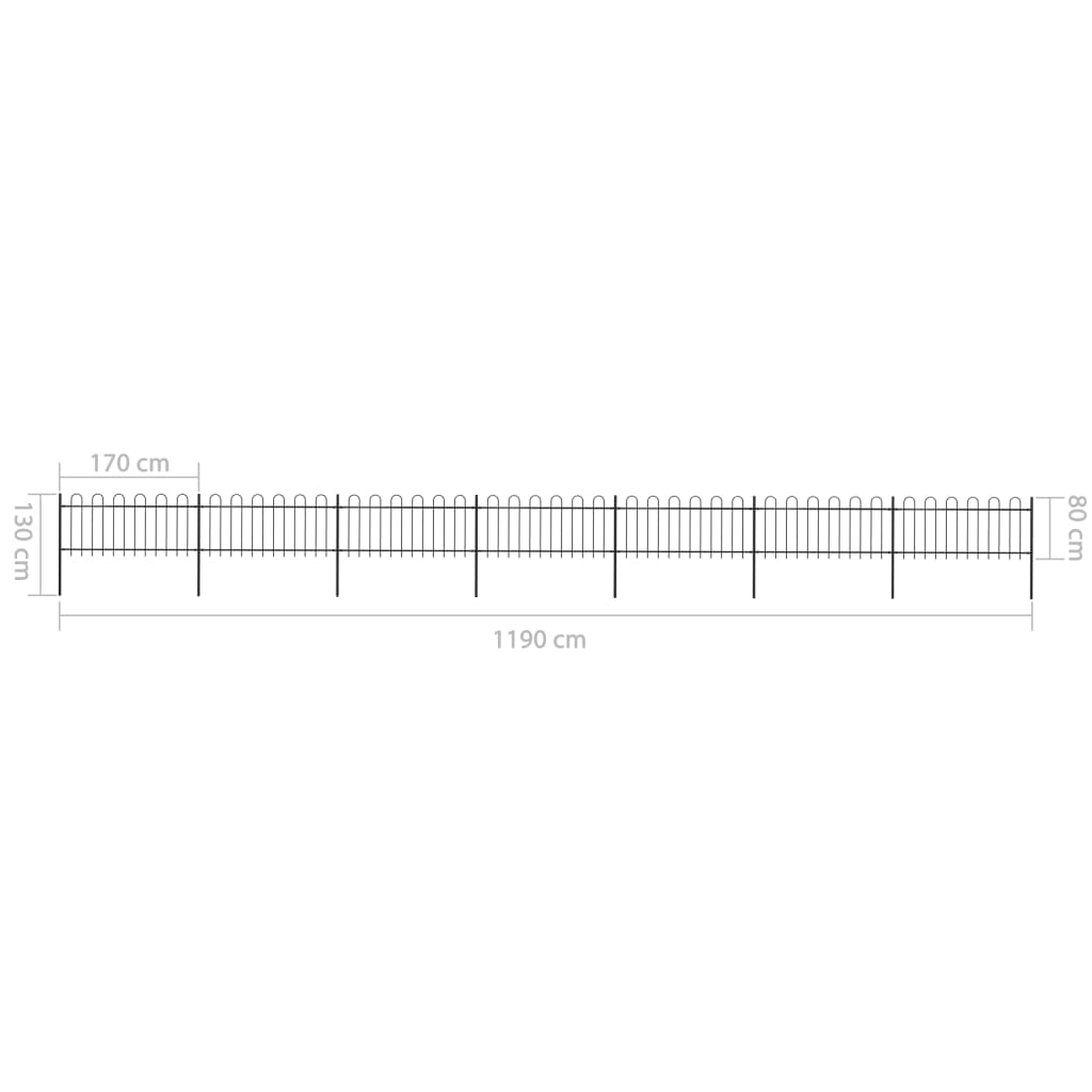 Tuinhek met ronde bovenkant 11,9x0,8 m staal zwart 0.8 m 11.9 m