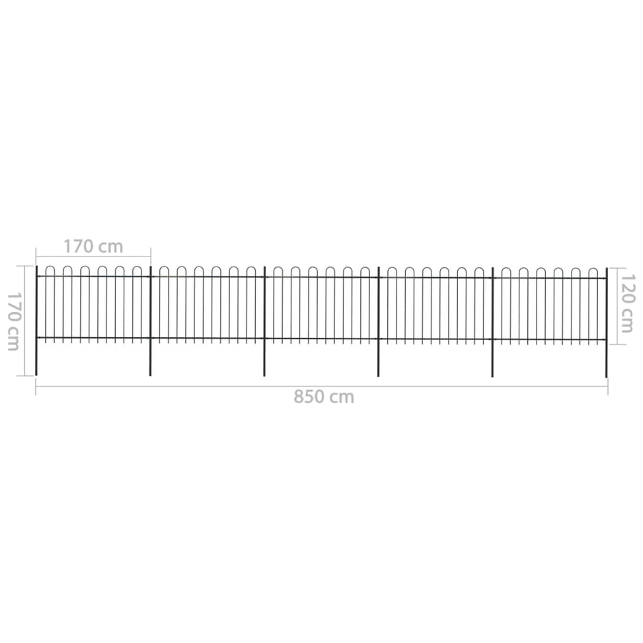 Tuinhek met ronde bovenkant 8,5x1,2 m staal zwart
