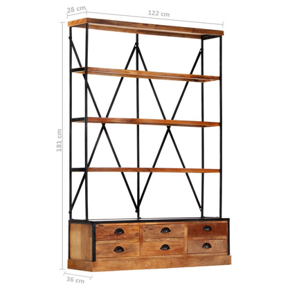 Boekenkast 4-laags met 6 lades 122x36x181 cm massief mangohout