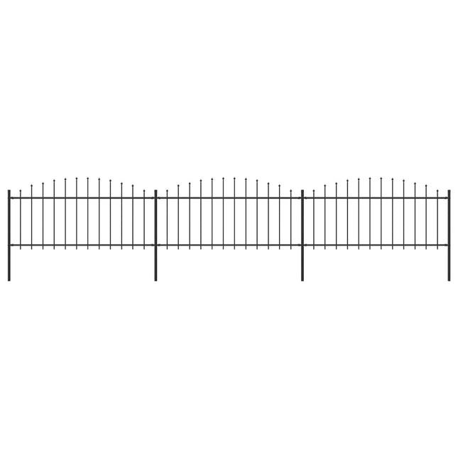 Tuinhek met speren bovenkant (0,5-0,75)x5,1 m staal zwart 50-75 cm 5.1 m