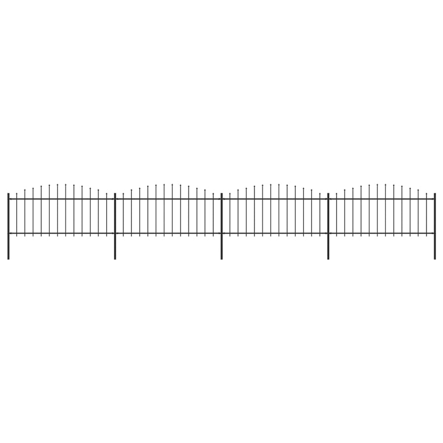 Tuinhek met speren bovenkant (0,5-0,75)x6,8 m staal zwart 50-75 cm 6.8 m