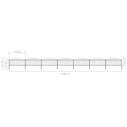 Tuinhek met speren bovenkant (0,5-0,75)x11,9 m staal zwart 50-75 cm 11.9 m