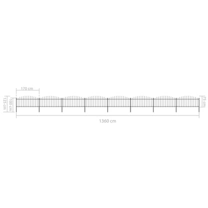 Tuinhek met speren bovenkant (0,5-0,75)x13,6 m staal zwart 50-75 cm 13.6 m