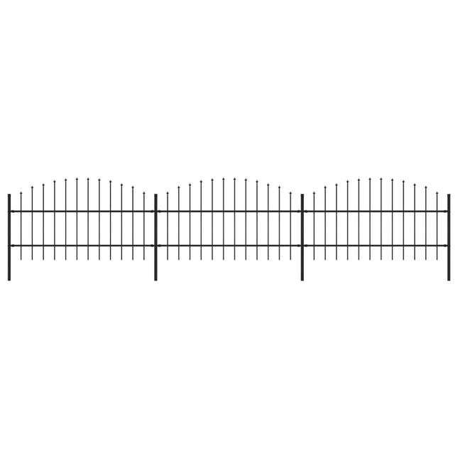 Tuinhek met speren bovenkant (0,75-1)x5,1 m staal zwart 75-100 cm 5.1 m