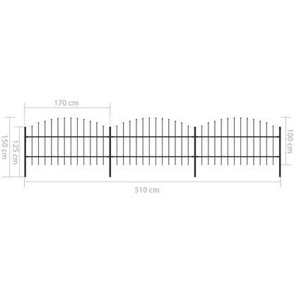 Tuinhek met speren bovenkant (0,75-1)x5,1 m staal zwart 75-100 cm 5.1 m