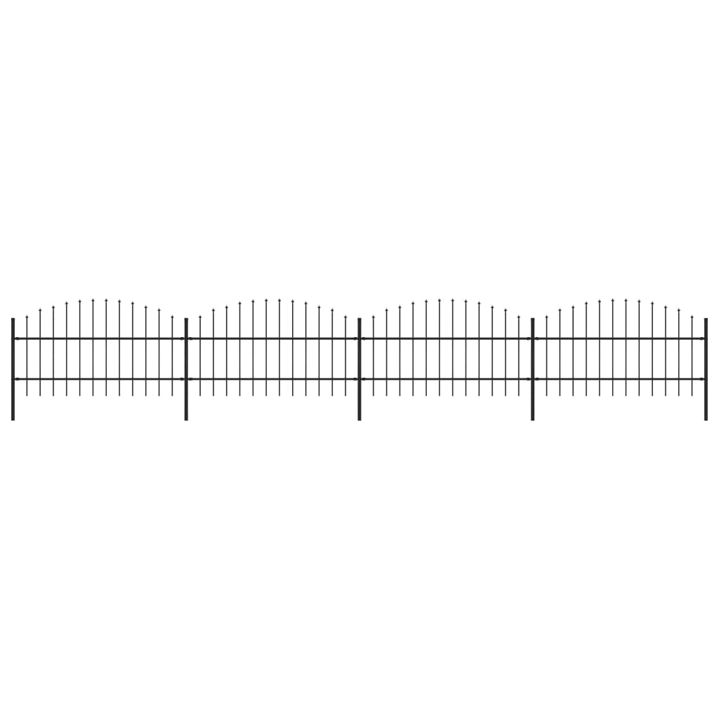 Tuinhek met speren bovenkant (0,75-1)x6,8 m staal zwart 75-100 cm 6.8 m