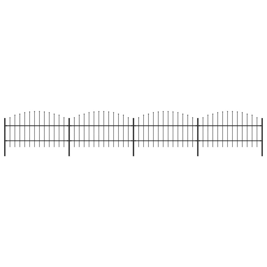 Tuinhek met speren bovenkant (0,75-1)x6,8 m staal zwart 75-100 cm 6.8 m
