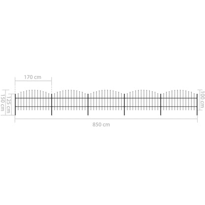 Tuinhek met speren bovenkant (0,75-1)x8,5 m staal zwart 75-100 cm 8.5 m