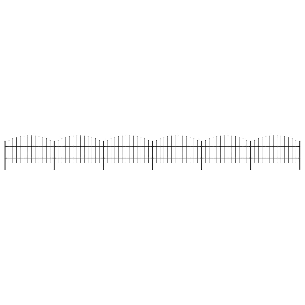 Tuinhek met speren bovenkant (0,75-1)x10,2 m staal zwart 75-100 cm 10.2 m