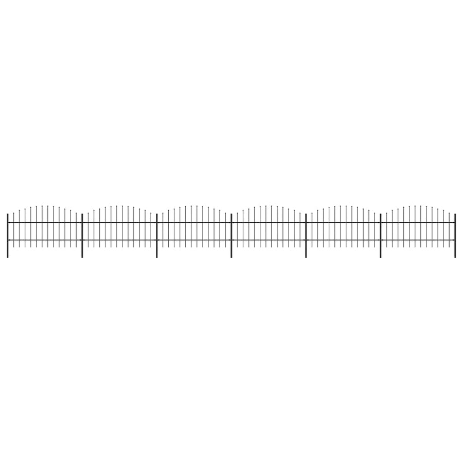 Tuinhek met speren bovenkant (0,75-1)x10,2 m staal zwart 75-100 cm 10.2 m