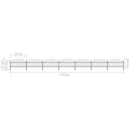 Tuinhek met speren bovenkant (0,75-1)x11,9 m staal zwart 75-100 cm 11.9 m
