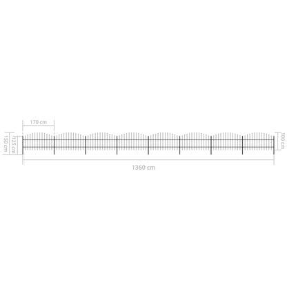 Tuinhek met speren bovenkant (0,75-1)x13,6 m staal zwart 75-100 cm 13.6 m