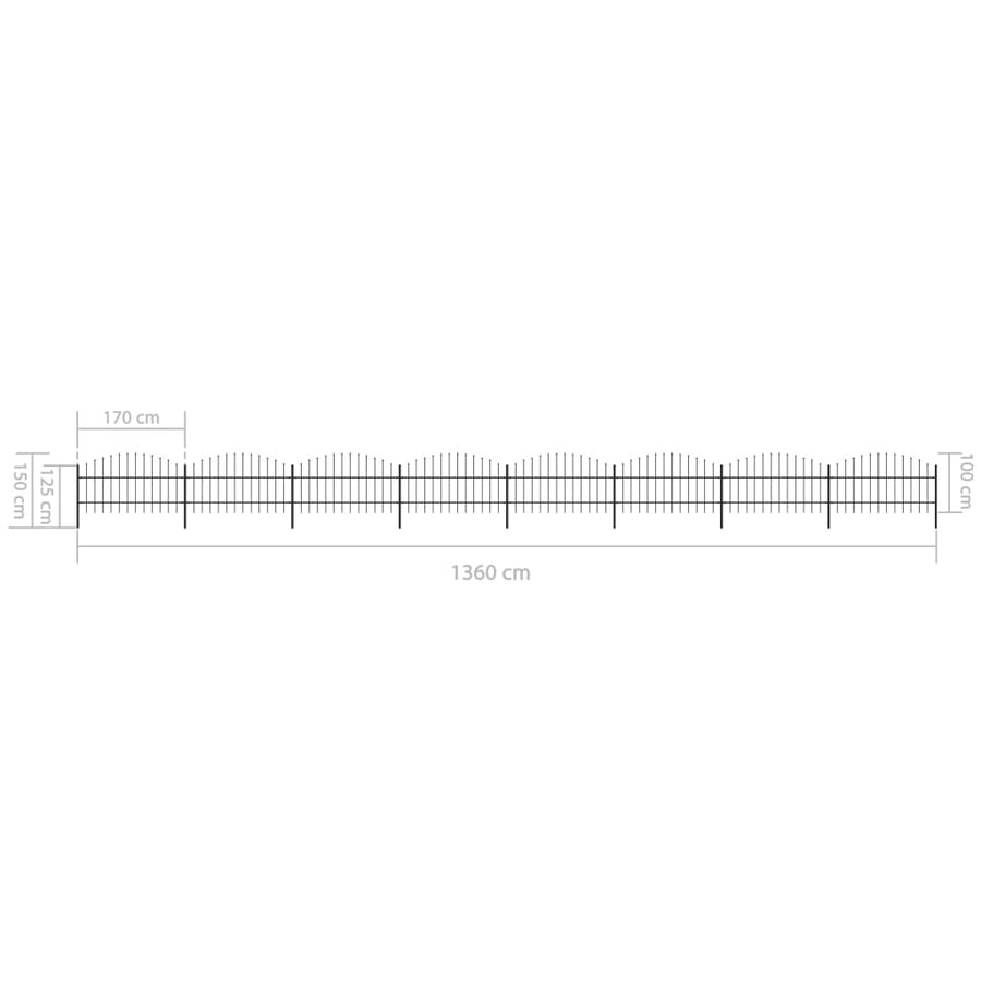 Tuinhek met speren bovenkant (0,75-1)x13,6 m staal zwart 75-100 cm 13.6 m