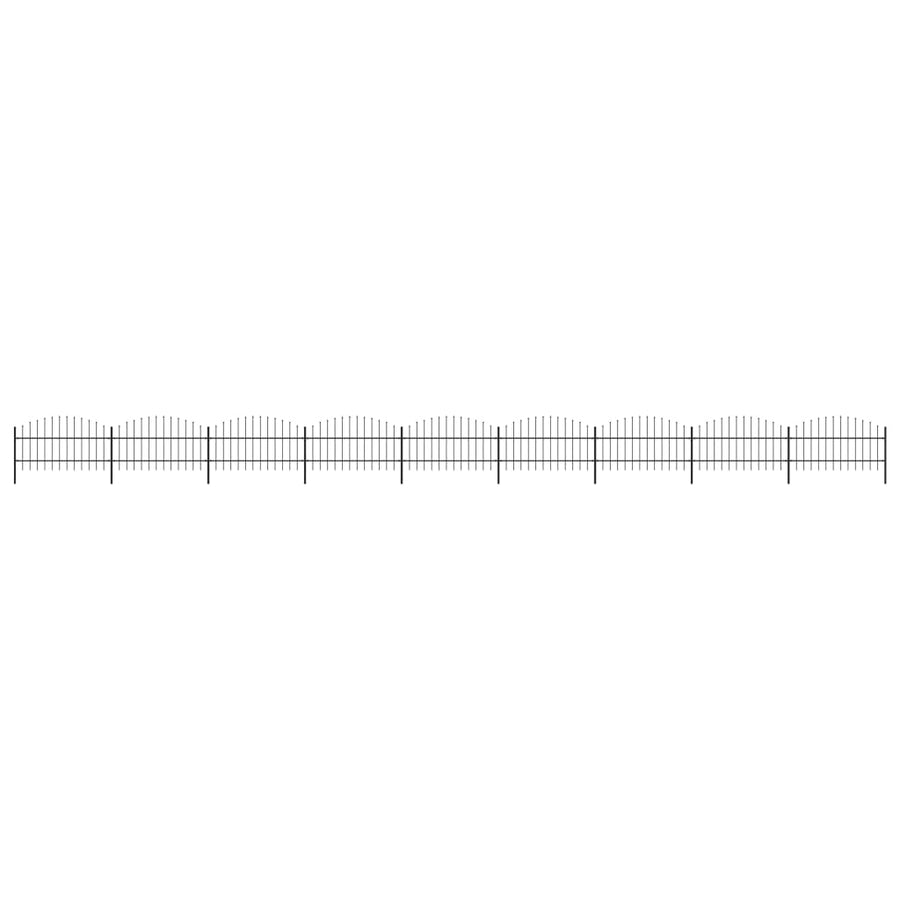Tuinhek met speren bovenkant (0,75-1)x15,3 m staal zwart 75-100 cm 15.3 m