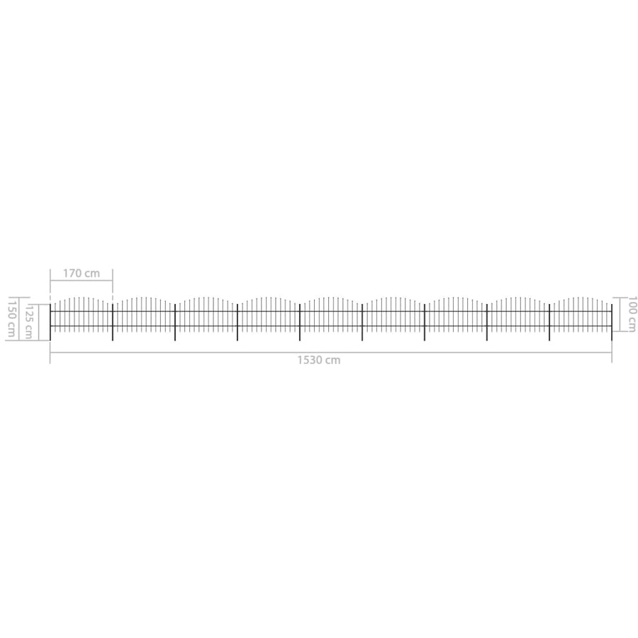 Tuinhek met speren bovenkant (0,75-1)x15,3 m staal zwart 75-100 cm 15.3 m