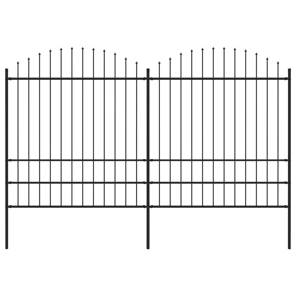 Tuinhek met speren bovenkant (1,75-2)x3,4 m staal zwart 175-200 cm 3.4 m