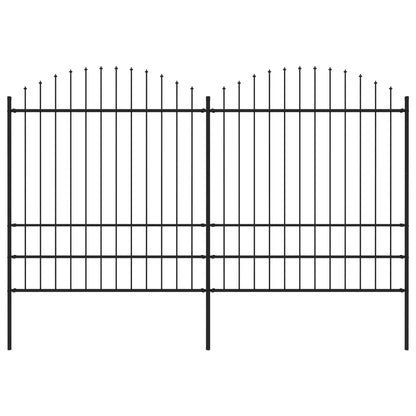 Tuinhek met speren bovenkant (1,75-2)x3,4 m staal zwart 175-200 cm 3.4 m