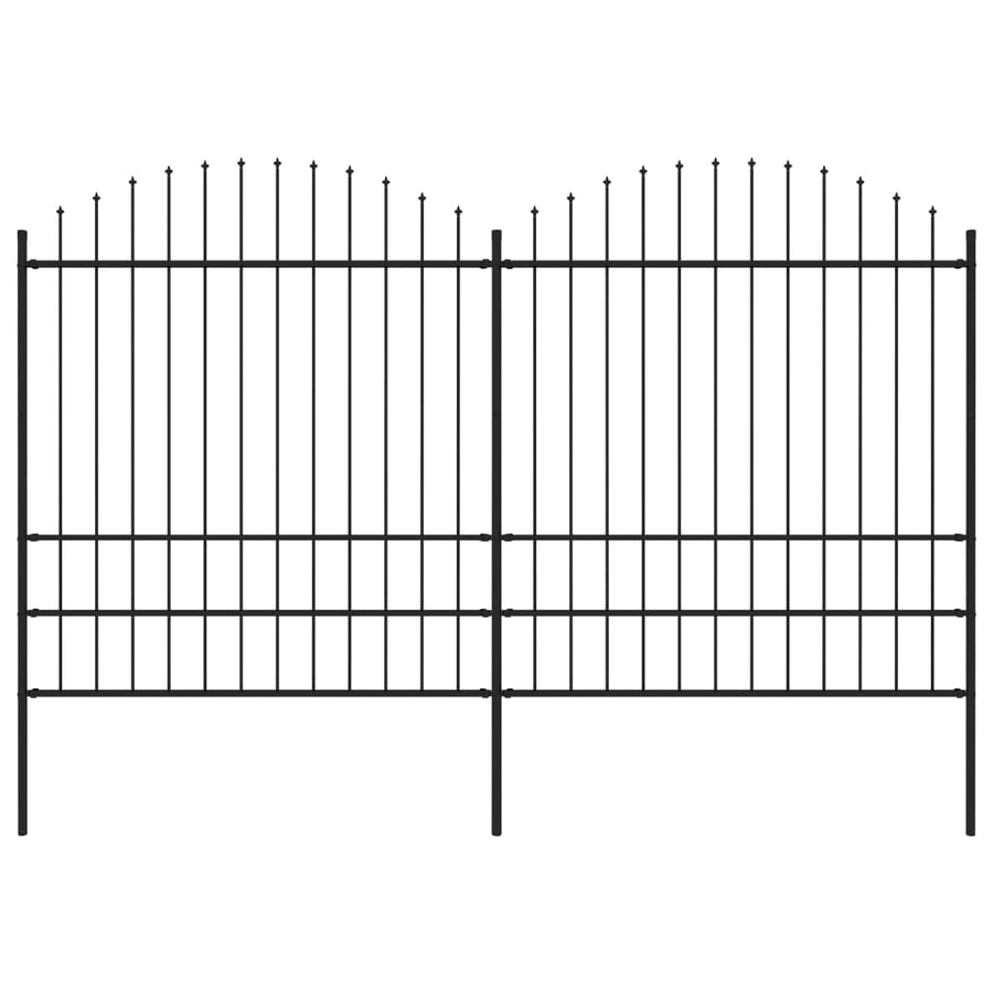 Tuinhek met speren bovenkant (1,75-2)x3,4 m staal zwart 175-200 cm 3.4 m